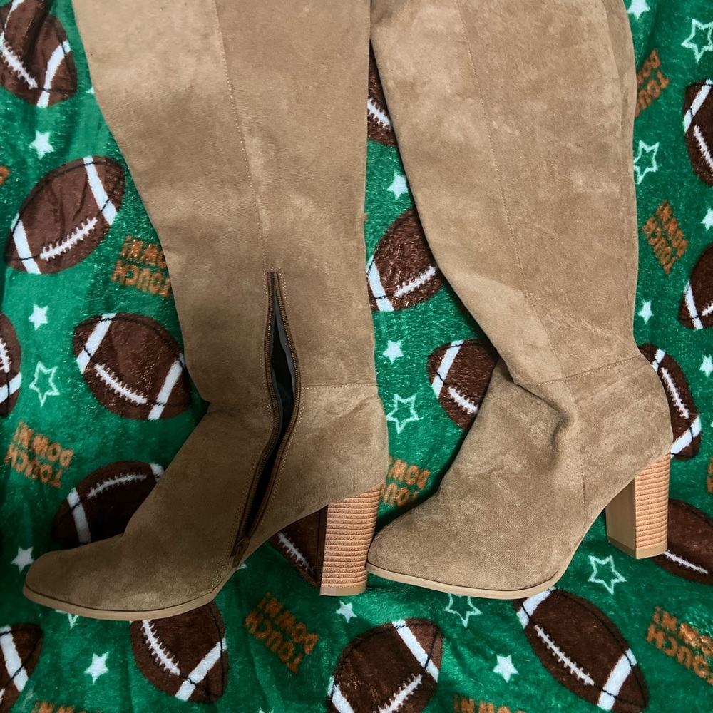 Tan Suede Knee-High Boots